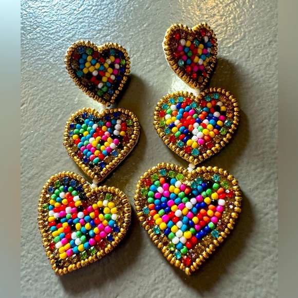 Jewelry - Multicolor, vibrant earrings in a heart shape.